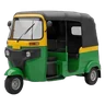 Indian three-wheeler auto rickshaw with a yellow and green body and a black canopy