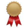 Gold award rosette seal with two red ribbon tails