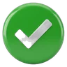 Round glossy green badge with a white check mark