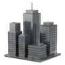 Small cluster of modern city buildings in graphite glass