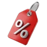 Red price tag with a percent sign