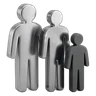 Three stylised faceless figurines of different heights standing together