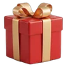 Gift box wrapped in red with a gold ribbon bow