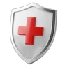 White medical shield with a red cross