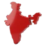 Map outline of India as a thick glossy red 3D shape