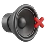 Graphite loudspeaker with a small red cross floating beside it