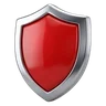 Polished chrome shield with a glossy red centre