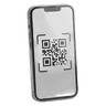 Modern smartphone whose screen shows a square QR code inside a scanning frame