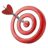 Red and white archery target with a dart in the centre