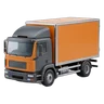 Commercial cargo truck with an orange body and a dark grey cab