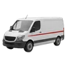 Light commercial delivery van in white with a thin red stripe