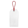 Blank white product label tag hanging on a red string