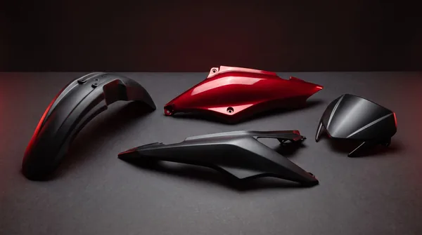 Plastic body parts for two-wheelers: front mudguard, side panels and headlight visor