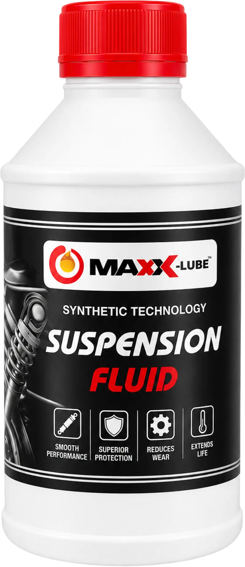 MAXX-LUBE synthetic technology suspension fluid bottle